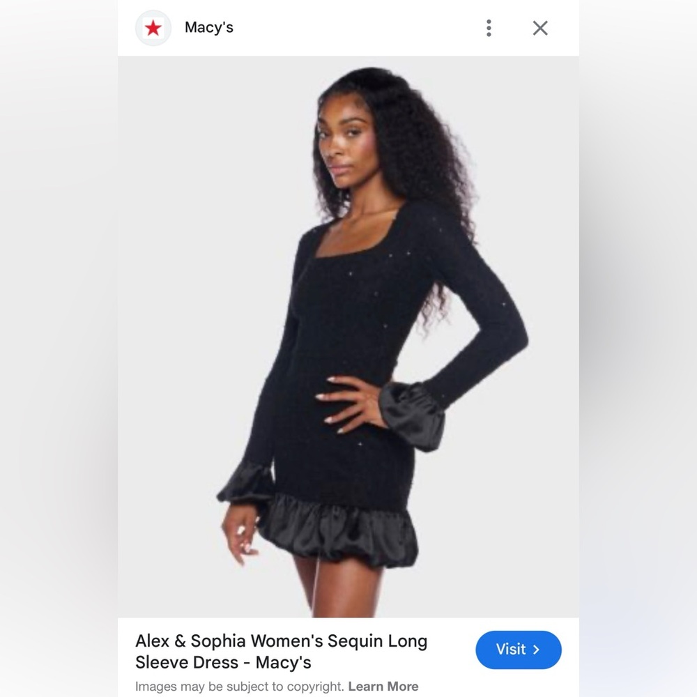 Women's Black Sequin Long Sleeve Dress